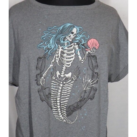 Torrid Gray Mermaid Skeleton Dolman Sleeve Cotton Tee Shirt Dress Plus Size 2X - Picture 2 of 11